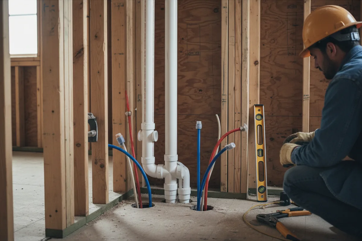 Drain and supply rough-in during Sump Pump Repair in Chesterland